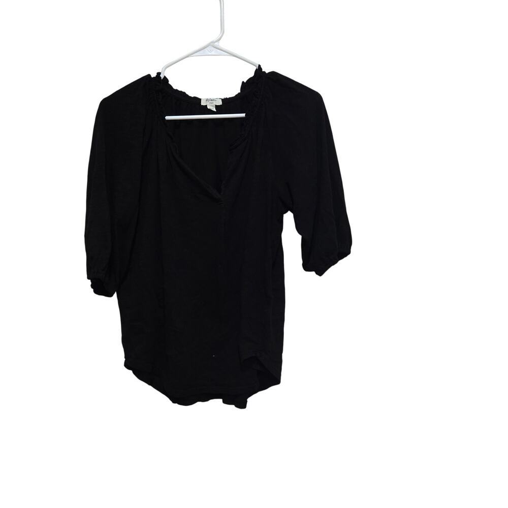 Dylan Black Gauze Cotton Peasant Top Balloon Sleeve Blouse S